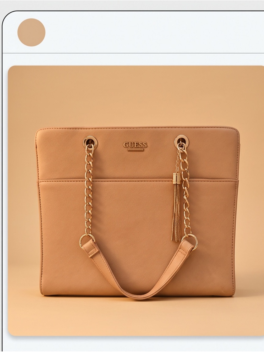 GUESS Tan Tote with Gold Chain Handles